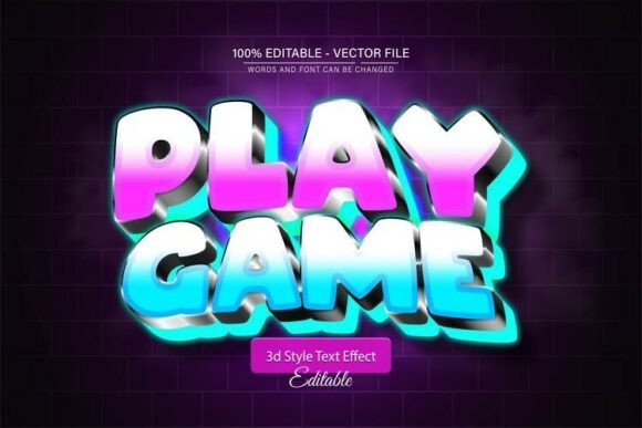 Play Game Neon Gradient 3D Text Effect: Bold Vector Design